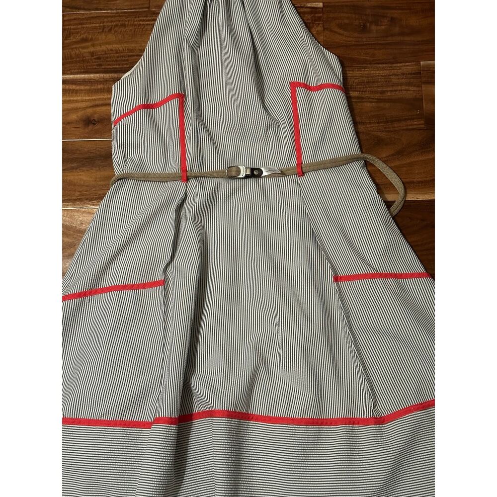Jessica Simpson Striped Seersucker Belted Halter Dress Gray White Womens Size 14 - Picture 11 of 12